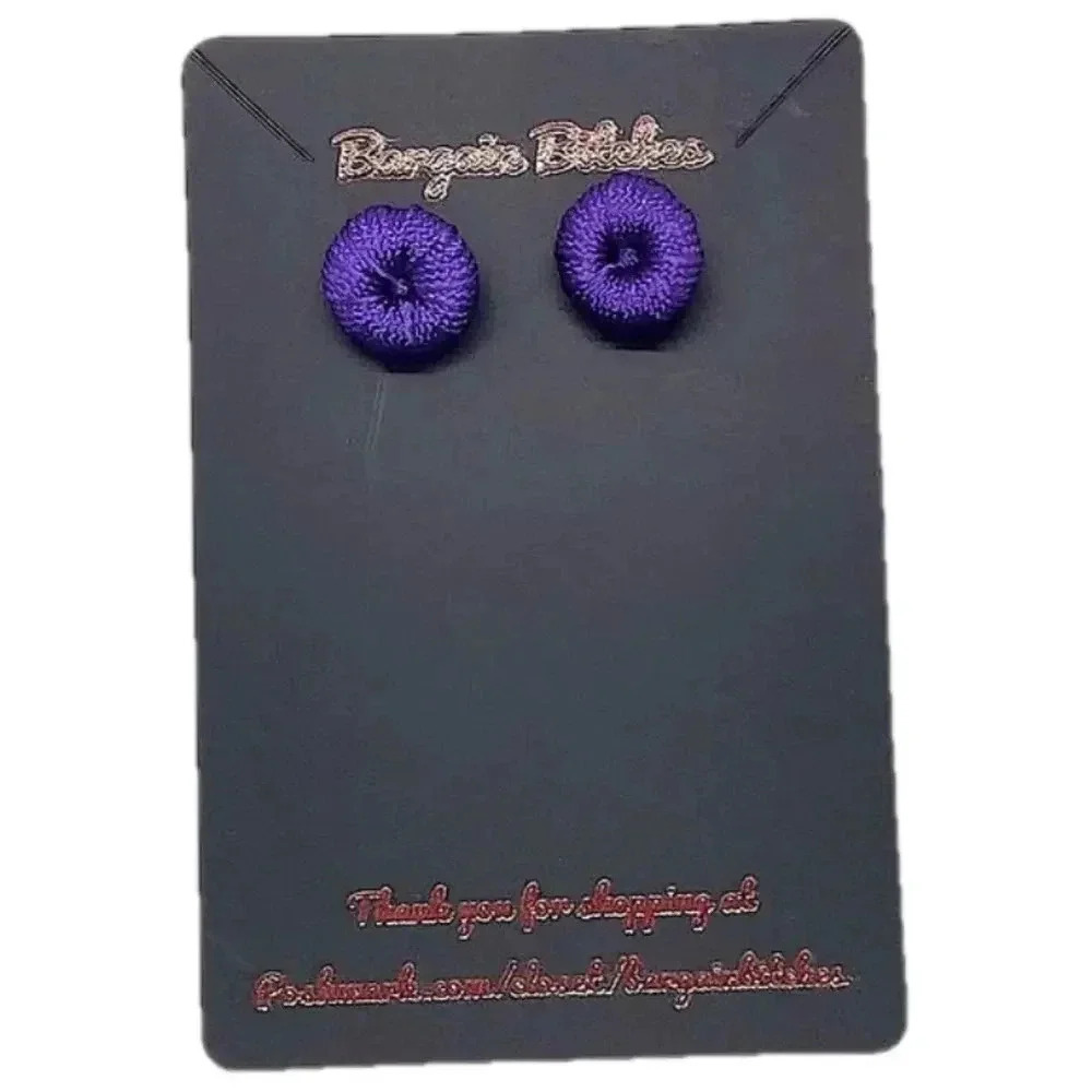 New purple crochet button earrings metal stud‎ retro earrings crochet button